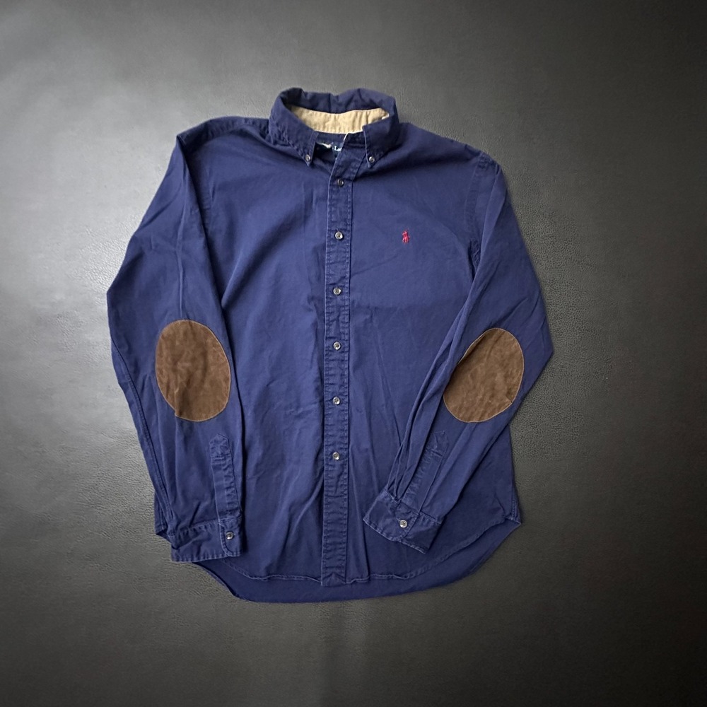 Vtg Ralph Lauren Shirt Mens Large Blue Y2k Elbow Patches Old Money Heritage Prep
